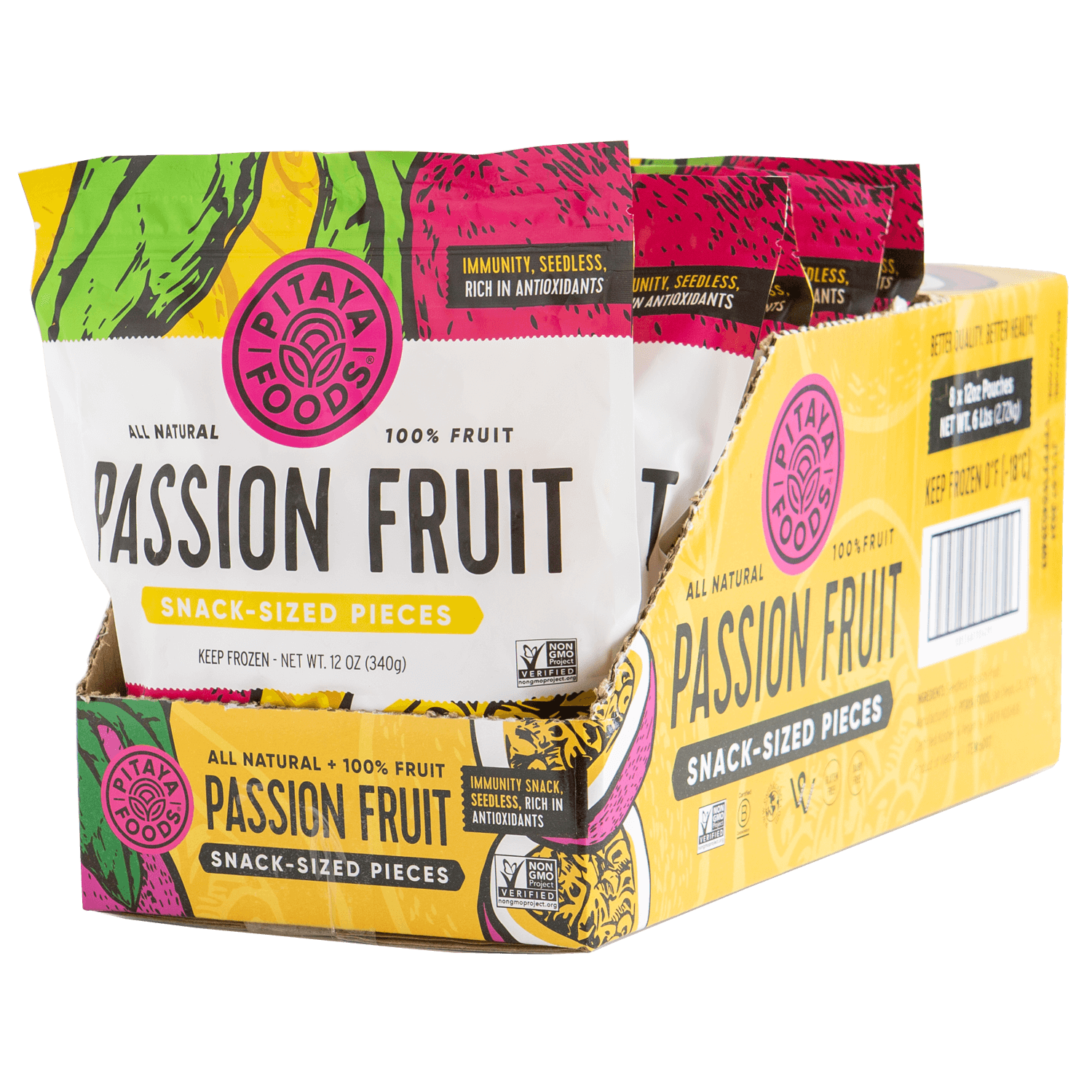 Pitaya Foods Passion Fruit Snack-Sized Pieces Case Size