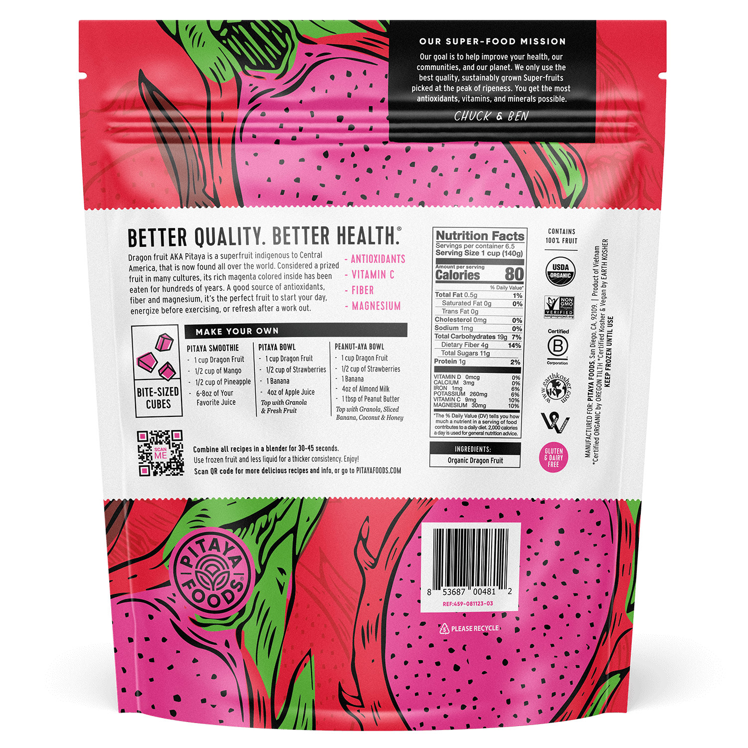 Organic Dragon Fruit Snack-Sized Pieces 2Lb
