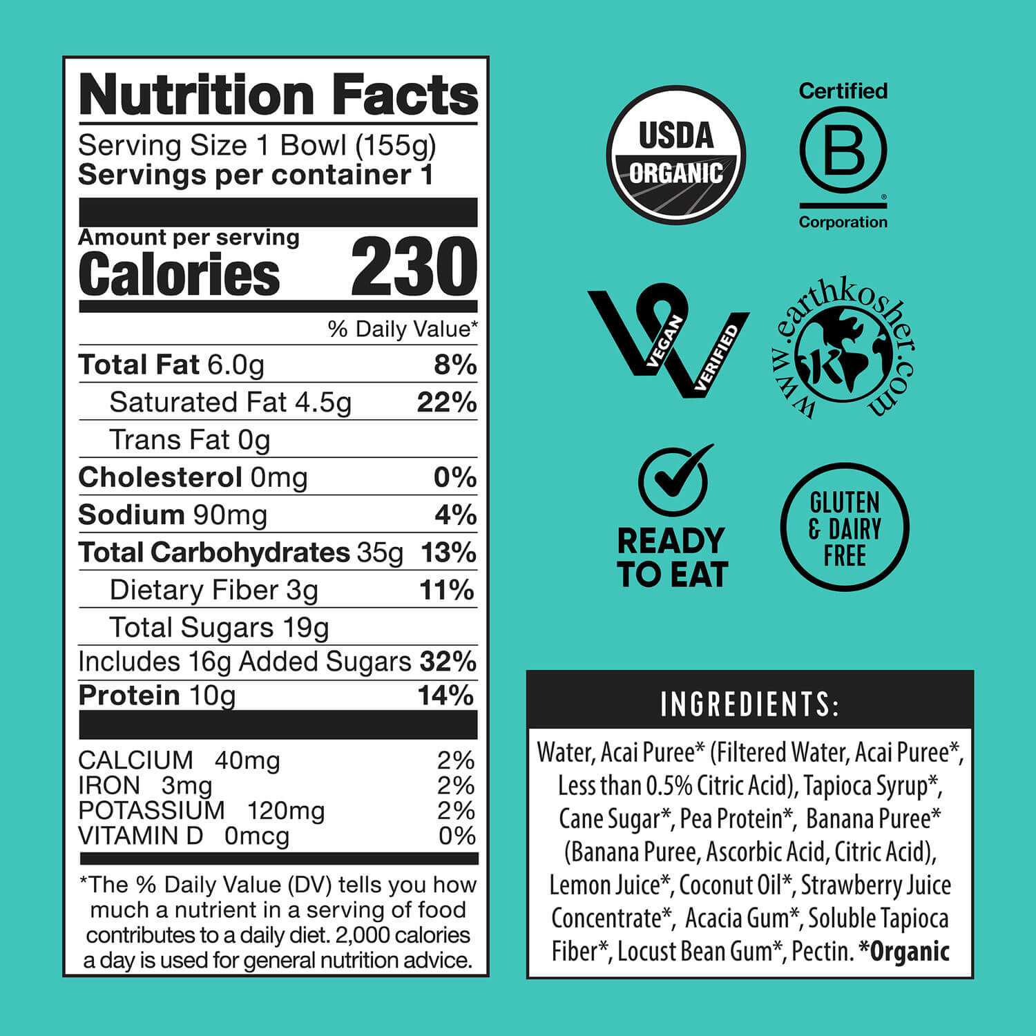 Organic Protein Acai Banana Smoothie Bowl