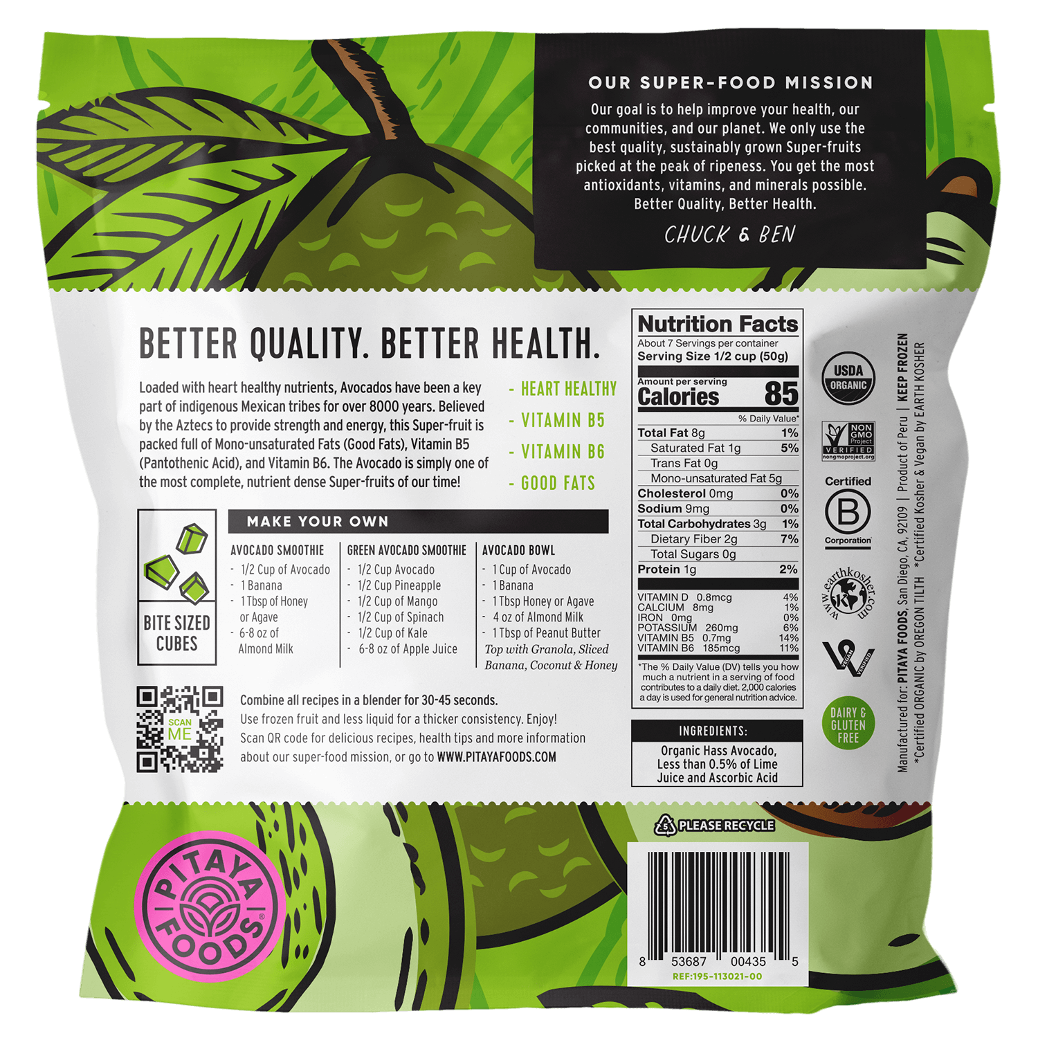 Pitaya Foods Organic Avocado Bite-Sized Pieces Frozen