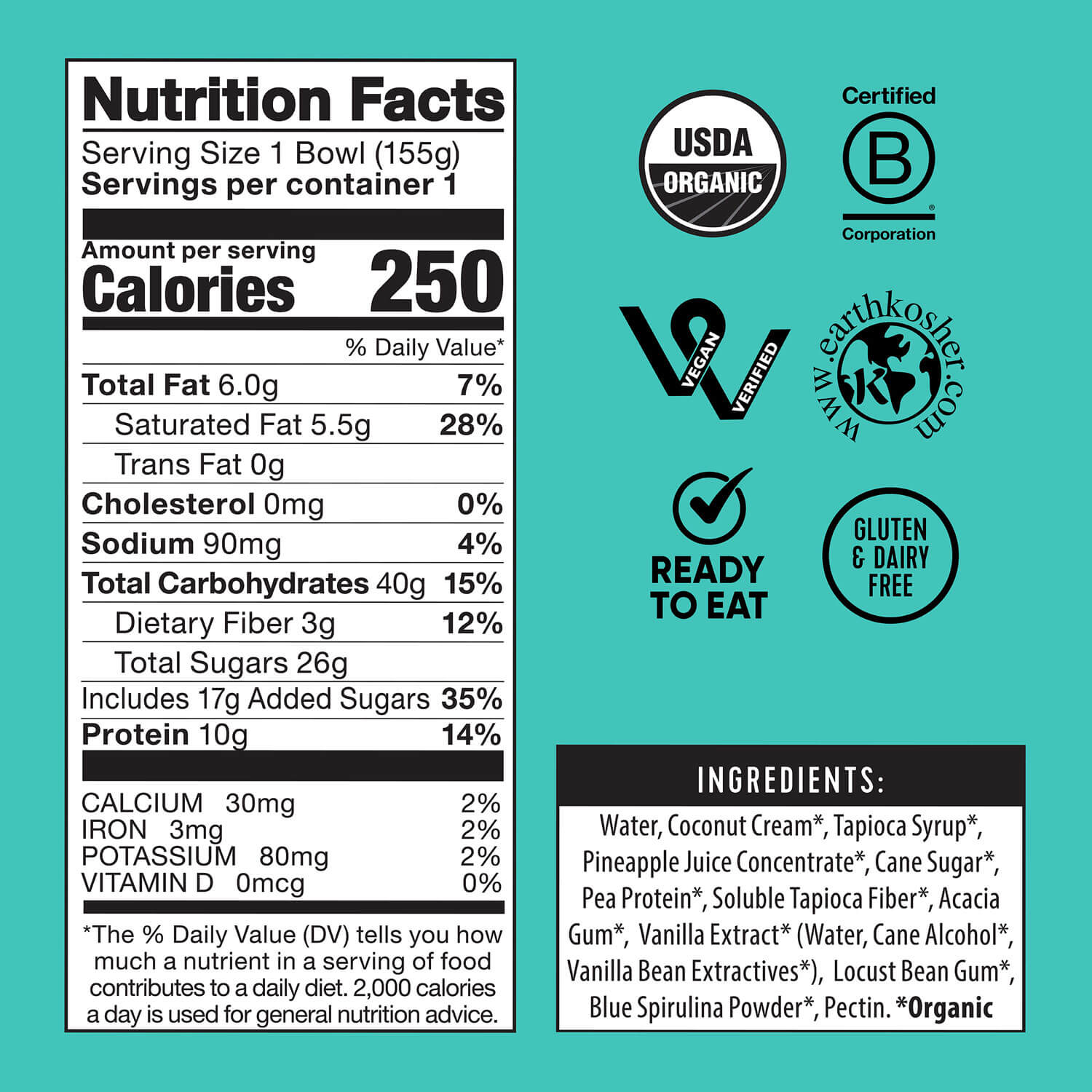 Organic Protein Coconut Blue Spirulina Smoothie Bowl