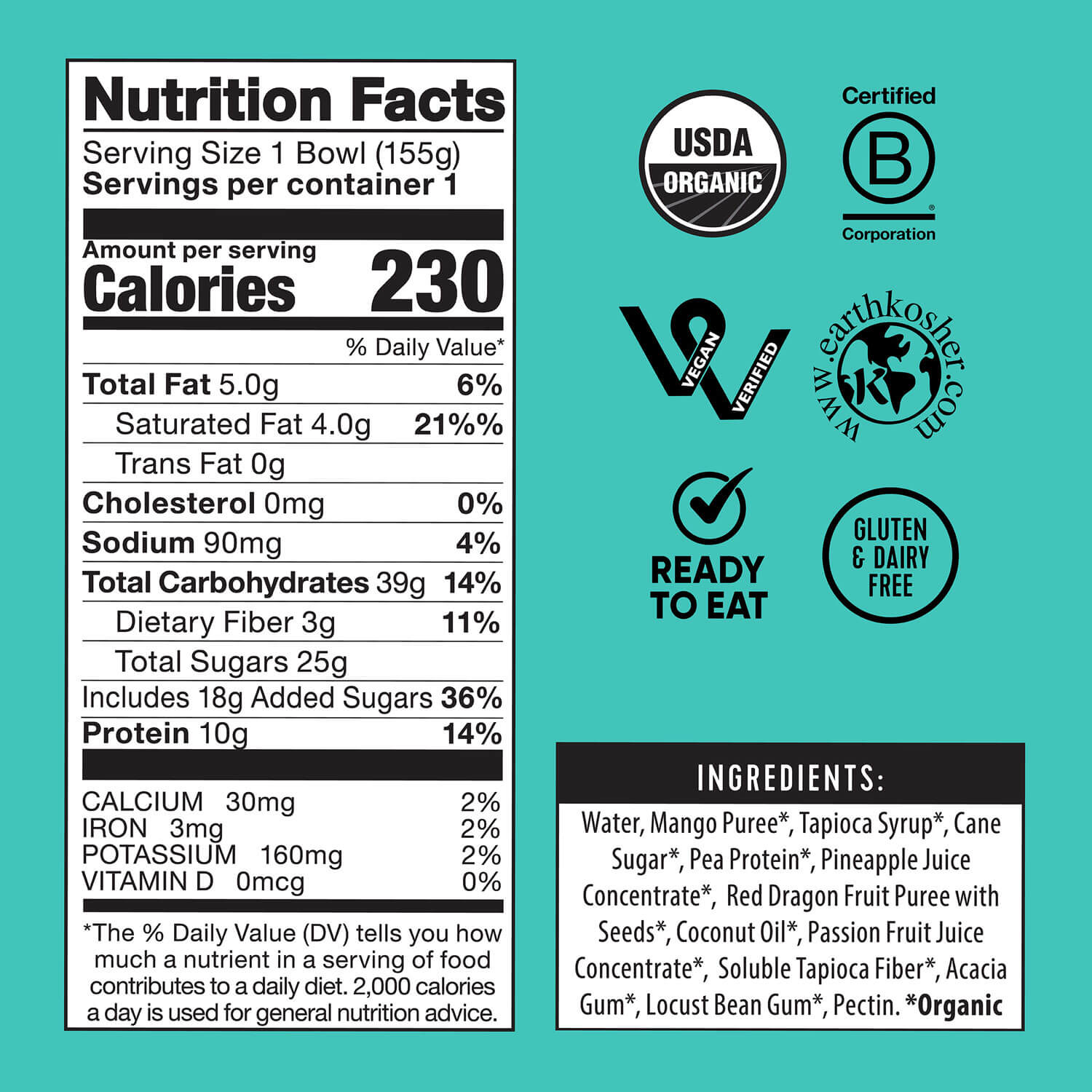 Organic Protein Dragon Fruit Mango Smoothie Bowl