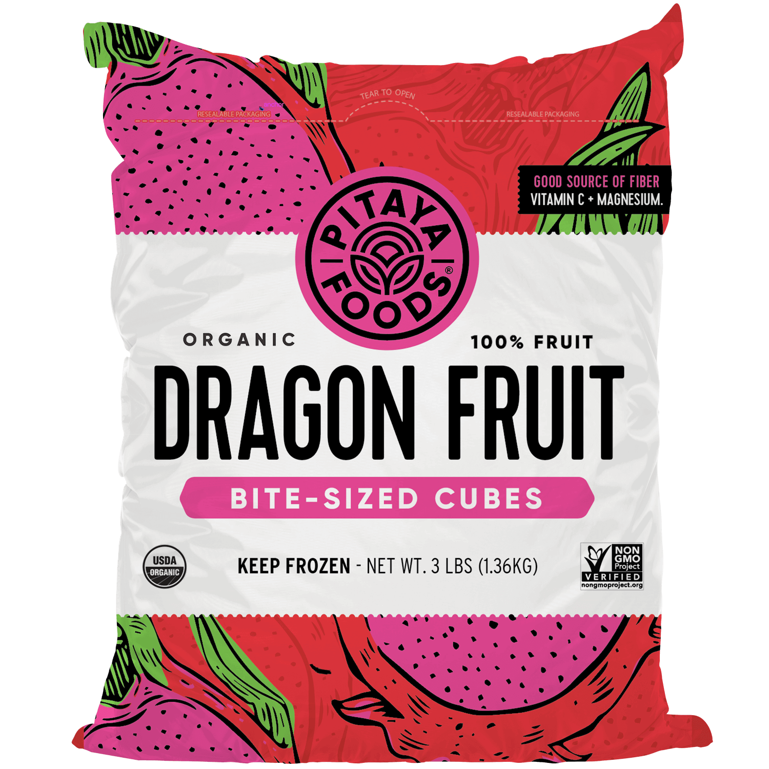 Pitaya Foods Organic Dragon Fruit Bite-Sized Cubes 3 Lb