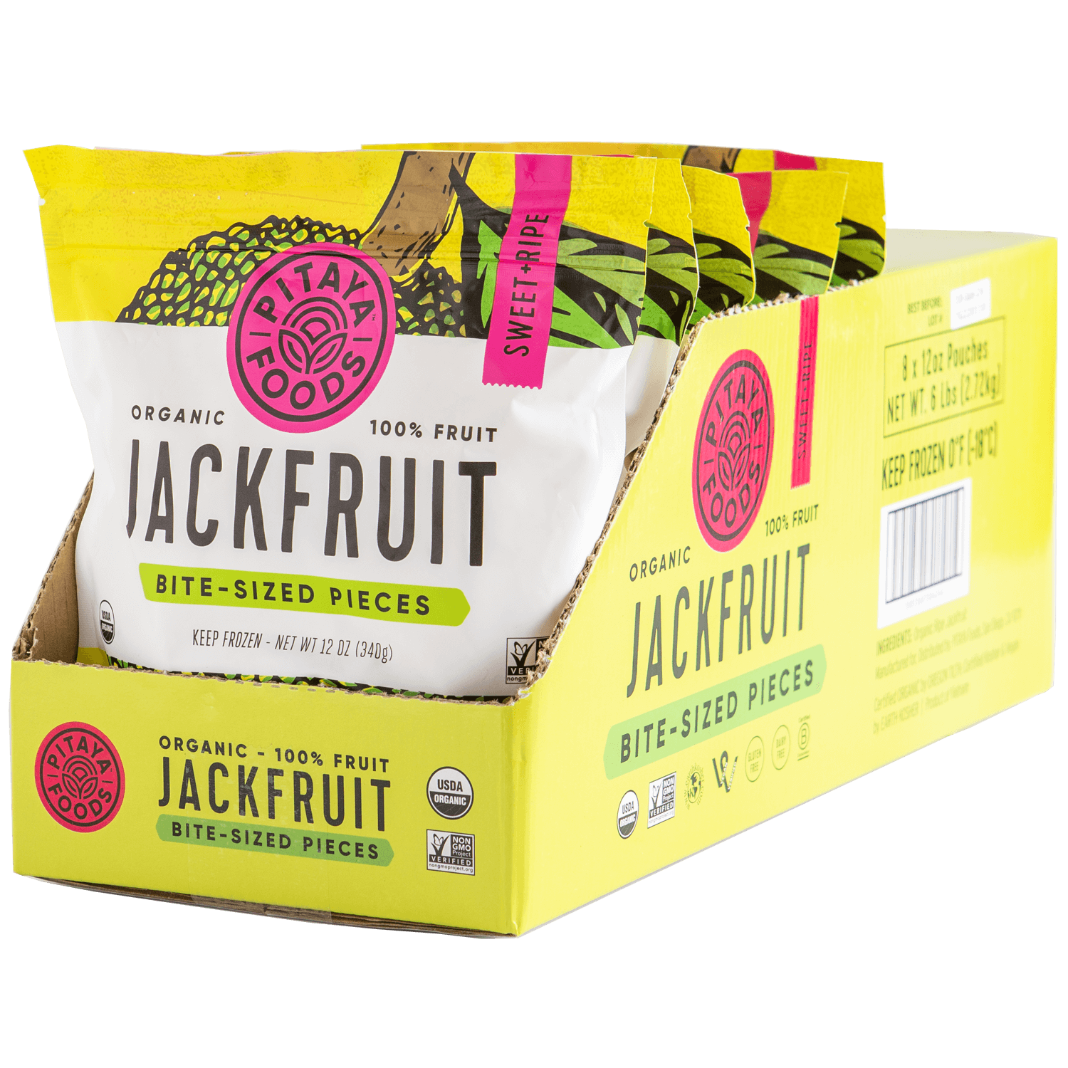 Pitaya Foods Organic Jackfruit Snack-Sized Pieces Case Open