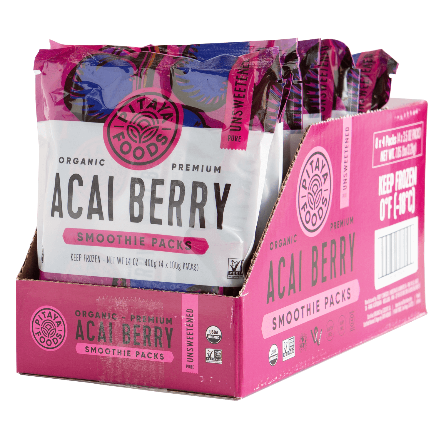 Pitaya Foods Organic Acai Berry Smoothie Packs Case Open