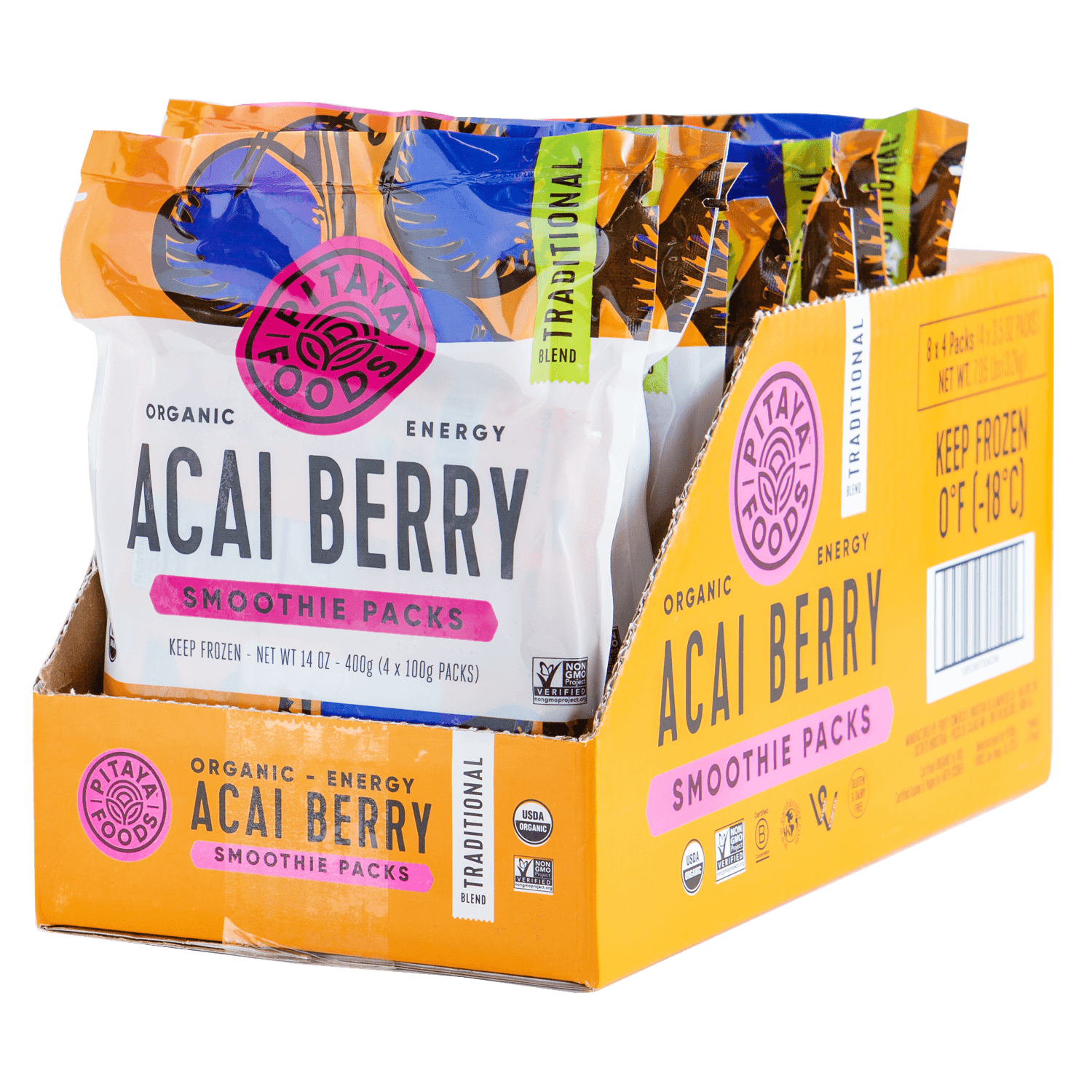 Pitaya Foods Organic Acai Traditional Smoothie Packs Case Open