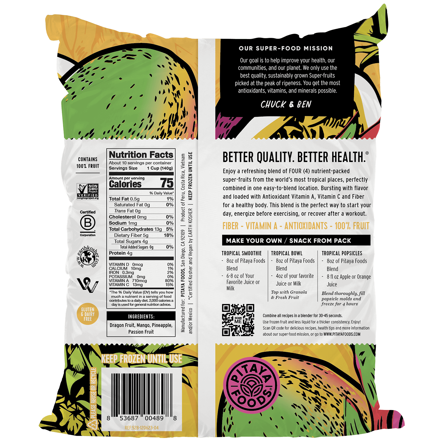 Natural Dragon Fruit + Pineapple + Mango + Passion Fruit Smoothie Blend 3Lb