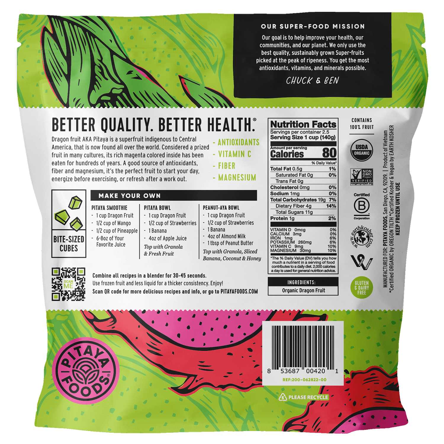 Organic Dragon Fruit Snack-Sized Pieces