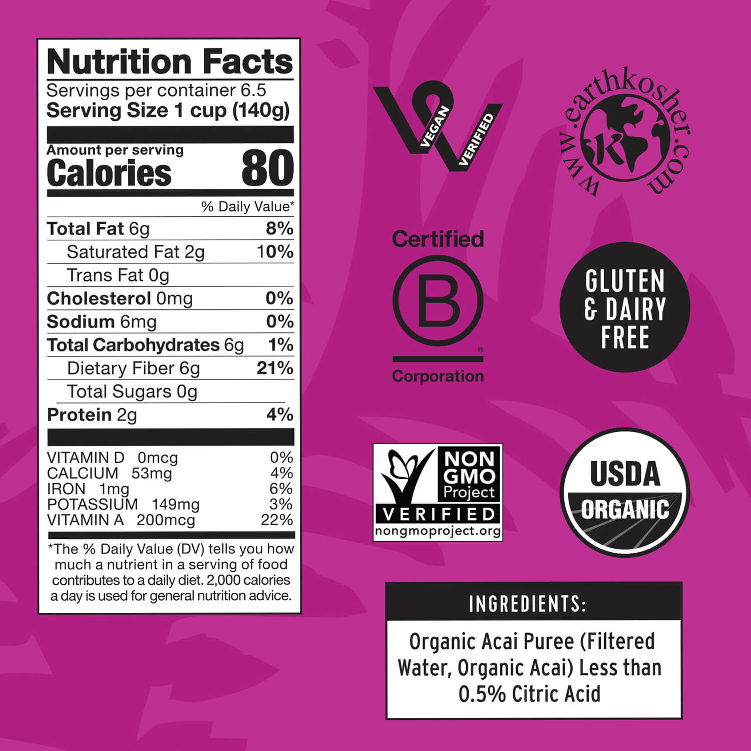 Organic Acai Berry Bite-Sized Pieces 2Lb