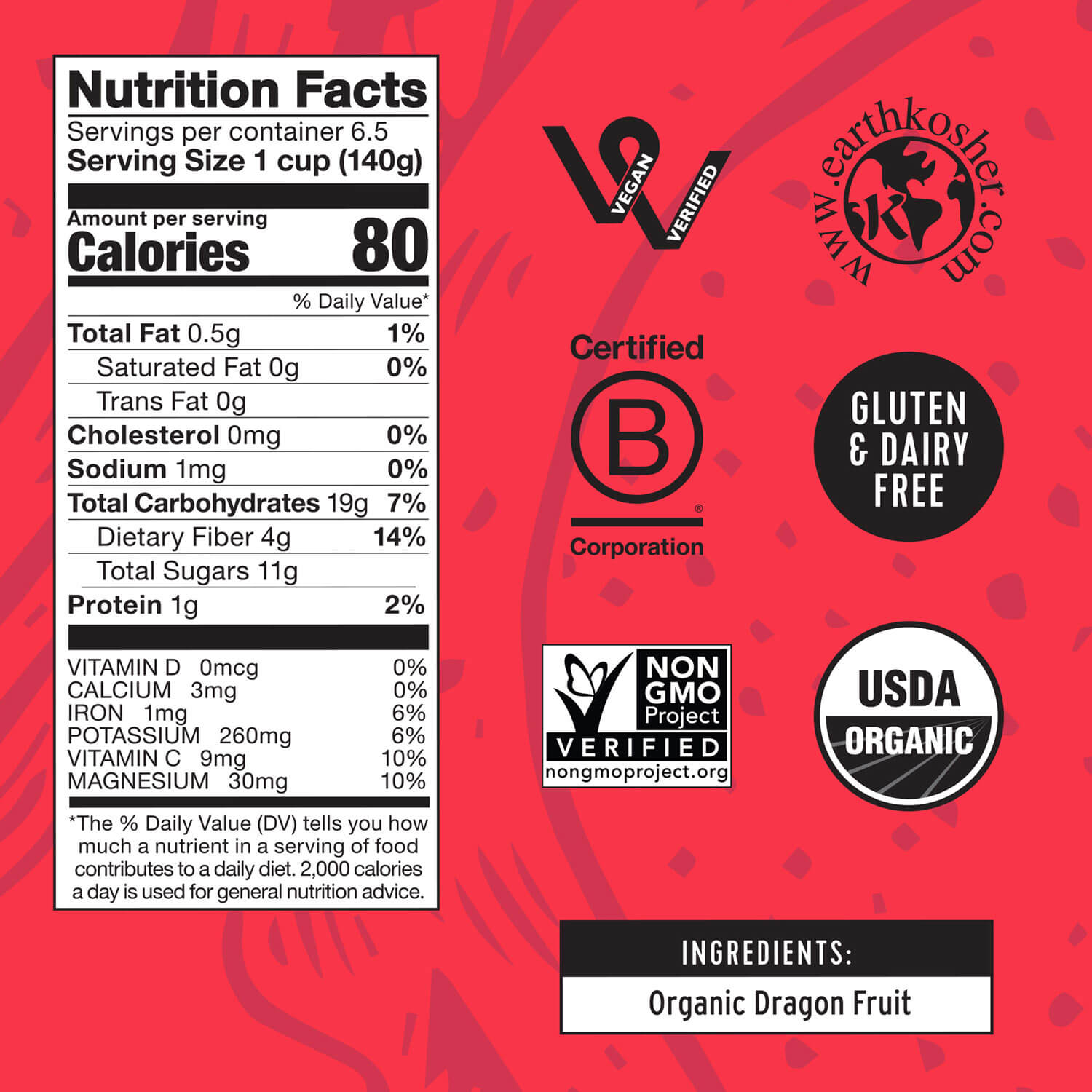 Organic Dragon Fruit Snack-Sized Pieces 2Lb